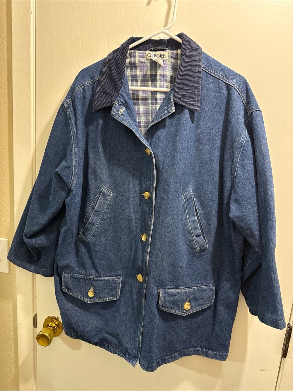 Vintag Barn Chore Cherokee Blue Denim Utility Jacket with Navy Corduroy Collar